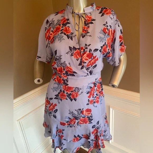 Parker | Dresses | Nwt Parker Red And Blue Floral Ruffled Faux Wrap Silk  Dress Size